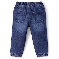 Babyhug Cotton Blend Full Length Solid Color Stretchable Denim Jogger - Dark Blue