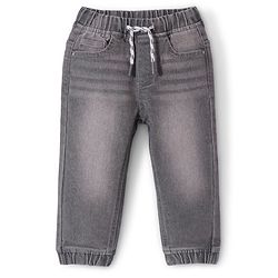 Babyhug Cotton Blend Full Length Solid Color Stretchable Denim Jogger - Dark Blue