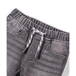 Babyhug Cotton Blend Full Length Solid Color Stretchable Denim Jogger - Dark Blue