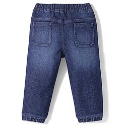 Babyhug Cotton Blend Full Length Stretchable Washed Denim Jogger - Dark Blue