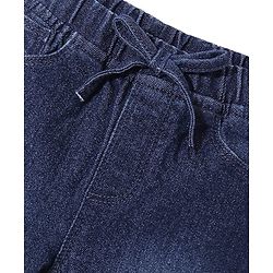 Babyhug Cotton Blend Full Length Stretchable Washed Denim Jogger - Dark Blue