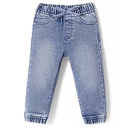 Babyhug Cotton Blend Full Length Stretchable Washed Denim Jogger - Light Blue