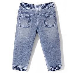 Babyhug Cotton Blend Full Length Stretchable Washed Denim Jogger - Light Blue
