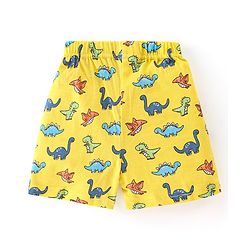 Babyhug Cotton Single Jersey Knit Half Sleeves Night Suit Dino Print - Yellow