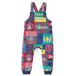 Babyhug 100% Cotton Single Jersey Knit Soccer Ball Printed Dungaree With Full Sleeves Polo T-Shirt - Blue & Multicolor