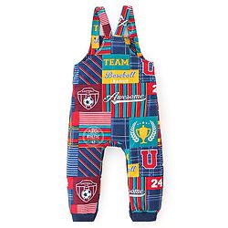 Babyhug 100% Cotton Single Jersey Knit Soccer Ball Printed Dungaree With Full Sleeves Polo T-Shirt - Blue & Multicolor