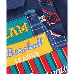 Babyhug 100% Cotton Single Jersey Knit Soccer Ball Printed Dungaree With Full Sleeves Polo T-Shirt - Blue & Multicolor