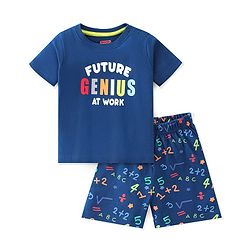Babyhug Cotton Single Jersey Knit Half Sleeves Night Suit Text & Number Print - Navy Blue