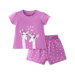 Babyhug Single Jersey Knit Half Sleeves Night Suit Giraffe Printed - Lavender