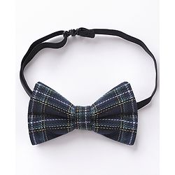 Babyhug Free Size Checked Bow and Suspender Set - Blue & Brown