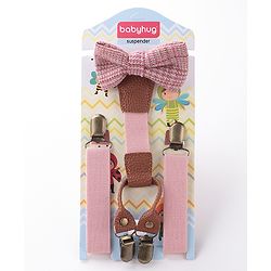 Babyhug Free Size Textured Bow and Suspender Set -Pink