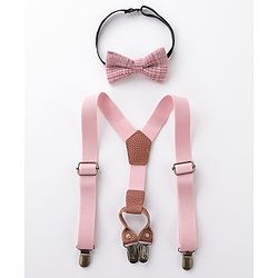 Babyhug Free Size Textured Bow and Suspender Set -Pink