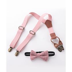 Babyhug Free Size Textured Bow and Suspender Set -Pink