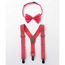 Babyhug Bow and Suspender Set Polka Dot  Printed - Red