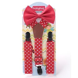Babyhug Bow and Suspender Set Polka Dot  Printed - Red