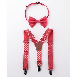 Babyhug Bow and Suspender Set Polka Dot  Printed - Red