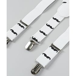 Babyhug Free Size Mustache Printed Bow and Suspender Set - White