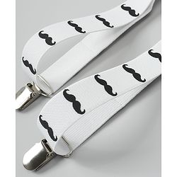 Babyhug Free Size Mustache Printed Bow and Suspender Set - White