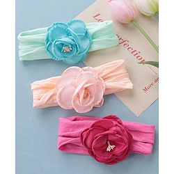 Babyhug Headbands with Floral Applique Pack of 3 - Multicolor