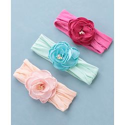 Babyhug Headbands with Floral Applique Pack of 3 - Multicolor