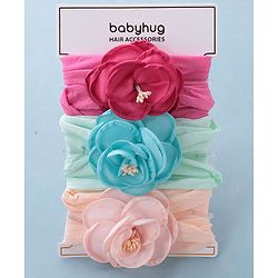 Babyhug Headbands with Floral Applique Pack of 3 - Multicolor