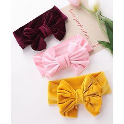 Babyhug Free Size Bow Headbands Pack of 3 - Wine Pink & Yellow
