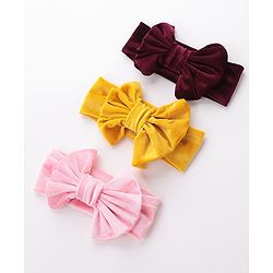Babyhug Free Size Bow Headbands Pack of 3 - Wine Pink & Yellow