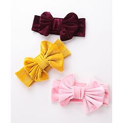 Babyhug Free Size Bow Headbands Pack of 3 - Wine Pink & Yellow
