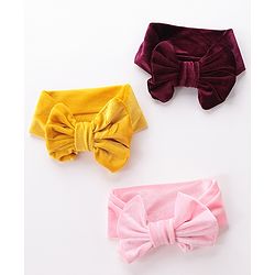 Babyhug Free Size Bow Headbands Pack of 3 - Wine Pink & Yellow