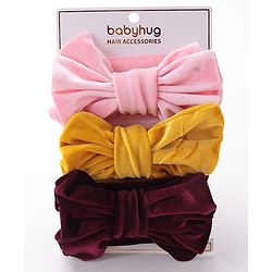 Babyhug Free Size Bow Headbands Pack of 3 - Wine Pink & Yellow
