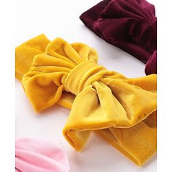 Babyhug Free Size Bow Headbands Pack of 3 - Wine Pink & Yellow