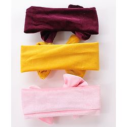 Babyhug Free Size Bow Headbands Pack of 3 - Wine Pink & Yellow