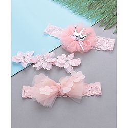 Babyhug Free Size Bow & Flower Headbands Pack of 3 - Pink