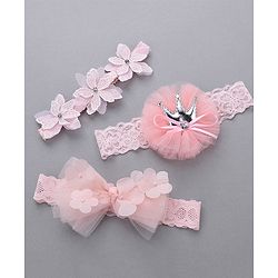 Babyhug Free Size Bow & Flower Headbands Pack of 3 - Pink