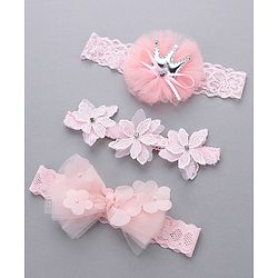 Babyhug Free Size Bow & Flower Headbands Pack of 3 - Pink
