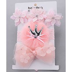 Babyhug Free Size Bow & Flower Headbands Pack of 3 - Pink