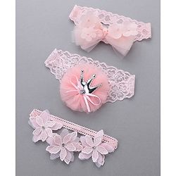 Babyhug Free Size Bow & Flower Headbands Pack of 3 - Pink