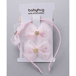 Babyhug Free Size Hair Accessories Combo Set of 3 with Bow Applque - Pink