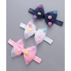 Babyhug Free Size Bow Headbands Pack of 3 - Navy Pink & White
