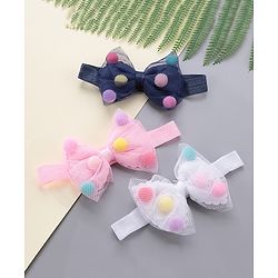Babyhug Free Size Bow Headbands Pack of 3 - Navy Pink & White