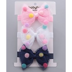 Babyhug Free Size Bow Headbands Pack of 3 - Navy Pink & White