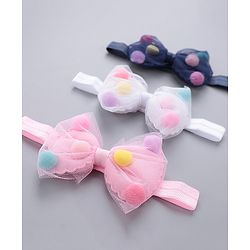 Babyhug Free Size Bow Headbands Pack of 3 - Navy Pink & White
