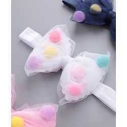 Babyhug Free Size Bow Headbands Pack of 3 - Navy Pink & White