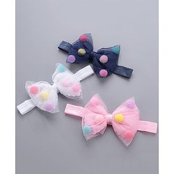 Babyhug Free Size Bow Headbands Pack of 3 - Navy Pink & White