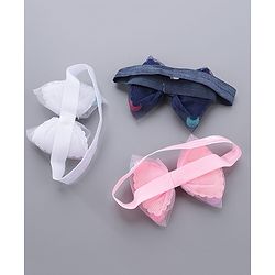 Babyhug Free Size Bow Headbands Pack of 3 - Navy Pink & White