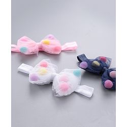 Babyhug Free Size Bow Headbands Pack of 3 - Navy Pink & White