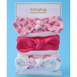 Babyhug Free Size Headbands With Bow Applique Pack of 3 - Pink & White
