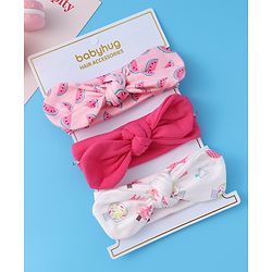 Babyhug Free Size Headbands With Bow Applique Pack of 3 - Pink & White