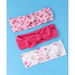 Babyhug Free Size Headbands With Bow Applique Pack of 3 - Pink & White