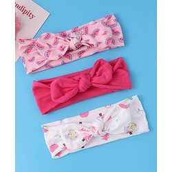Babyhug Free Size Headbands With Bow Applique Pack of 3 - Pink & White